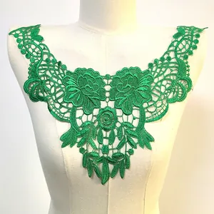 Applique de dentelle florale brodée vert soluble pour encolures et cols DIY