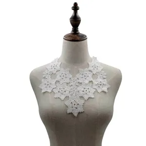 Vintage Milk Silk Water Soluble Lace Embroidered False Collar Floral Hollow Out Stereo Flower Applique For Women Dress DIY Sewing Craft