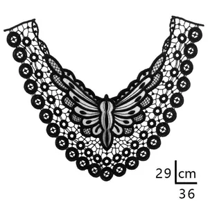 Detailed view of elegant black butterfly water-soluble lace embroidery collar flower