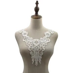 Elegant white water-soluble lace collar embroidery flower applique for DIY clothing sewing
