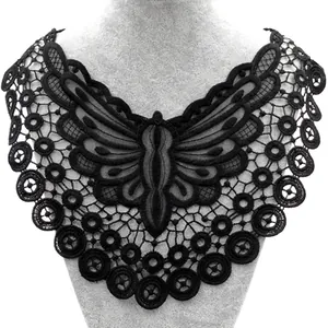 Elegant black water-soluble lace embroidered butterfly fake collar for garment decoration