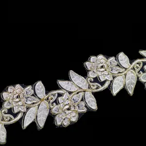 White Gold Cordonnet Embroidered Lace Trim Organza Floral Ribbon For DIY Sewing Wedding Dress Women Clothing Decor