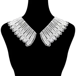Women Water Soluble Lace False Collar Retro Milk Silk Embroidered Hollow Floral Peter Pan Detachable Collar For Dress DIY Sewing Accessory