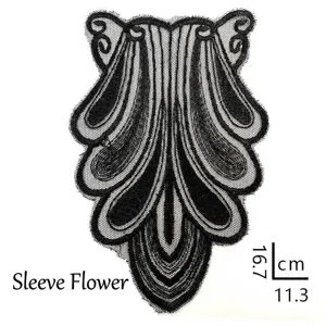 Detailed view of elegant black embroidery lace sleeve patch measuring 16.7cm by 11.3cm