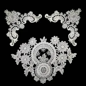 Elegant weißes wasserlösliches Spitzen-Stickerei-Set mit feinen hohlen Blumenmustern für Kleidung