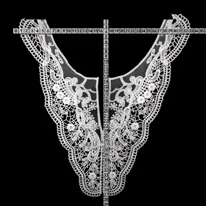 Elegant white milk silk lace embroidered collar for garment decoration and sewing.