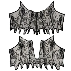 Applique de Col en Dentelle Brodée Plume de Paon Noire pour Décoration de Vêtements Femme Accessoire de Couture DIY Faux Col Broderie