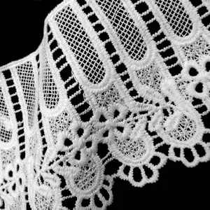 Close-up detail of white water-soluble milk silk embroidery lace collar for DIY clothing