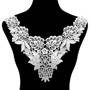 Elegant Polyester Glossy Silk Water Soluble Lace Embroidered Detachable Collar Vintage Hollow Out Flower Leaf Applique Motif False Collar For Women Decor