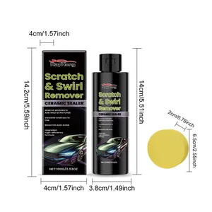 Detailed dimensions of RayHong car scratch remover with sponge and packaging box