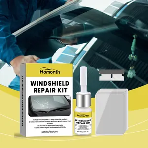 Detail view of the professional windshield repair kit including resin and razor blade