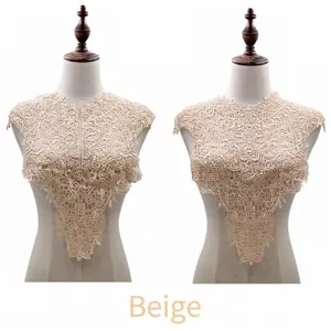 Intricate beige water-soluble lace fake collar shawl with delicate 3D embroidery