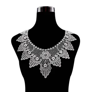 Cuello de Encaje Hidrosoluble Flor Bordado de Poliéster 3D Calado Cuello Falso Escote Accesorio de Aplique de Ropa DIY