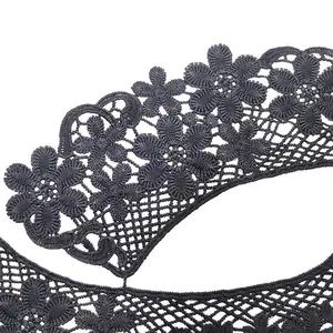Detailed close-up showing the intricate floral pattern of black water-soluble lace