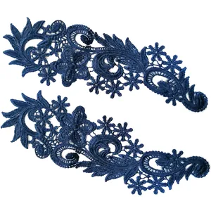 Aufwändige dunkelblaue wasserlösliche Spitzen-Blumenaufnäher zum Nähen und Basteln