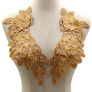 Goldene wasserlösliche Spitze Applikation Flügel Blumenflicken für DIY Nähzubehör