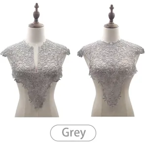 Detailed view of two grey water-soluble lace collar styles on mannequins