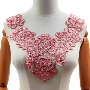 Water Soluble Lace Collar Flower Polyester Embroidery 3D Hollow Floral Applique DIY Fake Collar Garment Accessories For Wedding Dress
