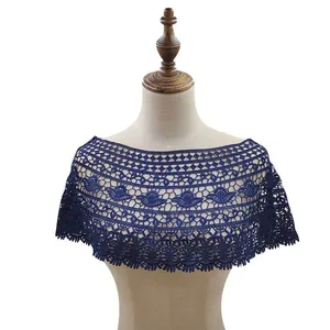 Detailed view of navy blue lace crochet hollow shawl capelet for women thin shrug