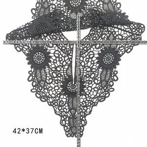 Detailed view of black floral hollow lace false collar with 42x37cm measurements