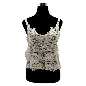 Women Sexy Hollow Out Water Soluble Lace Vest Cotton Embroidered Sleeveless Tank Top Beach Bikini Cover Up Bohemian Summer Top