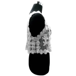 Women Cotton Water-Soluble Lace Vest Sexy Hollow Out Embroidered Sleeveless Top Beach Bikini Cover Up White Waistcoat