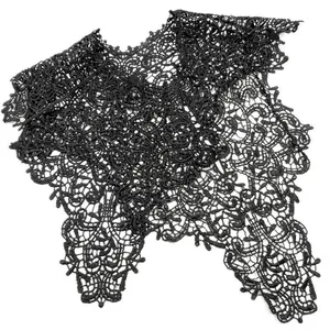 Elegant intricate black floral lace hollow embroidered fake collar capelet for women