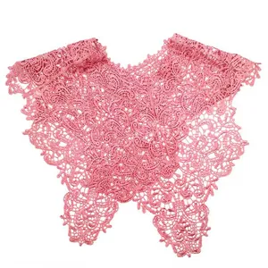 Detailed view of an elegant pink lace hollow-out embroidered fake collar shawl for women