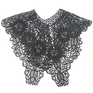 Detailed view of black lace hollow embroidered fake collar with floral patterns