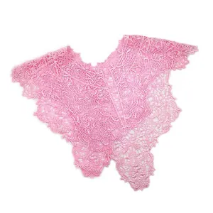 Detailed view of pink lace hollow embroidery faux collar with floral patterns