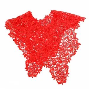 Detailed view of vibrant red lace hollow-out embroidered false collar for women.