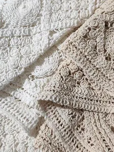 Bohemian crochet knit cardigan fabric details in white and beige