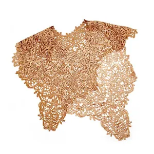 Detail showing intricate gold lace hollow embroidery on an elegant fake collar shawl