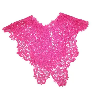 Detail view of vibrant pink lace embroidered fake collar with intricate floral hollow design.