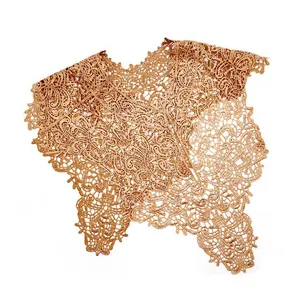 Elegant golden lace hollow embroidered fake collar shawl for women's fashion outfits