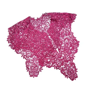 Elegant magenta lace hollow embroidered detachable collar capelet for women's outfits