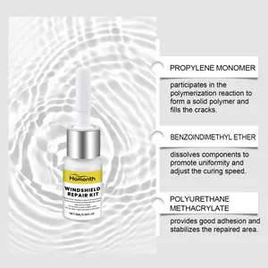 Detailed ingredient breakdown of Homonth windshield repair resin showing chemical components.