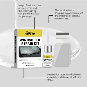 Professional car windshield repair kit includes resin bottle, scraper and curing films