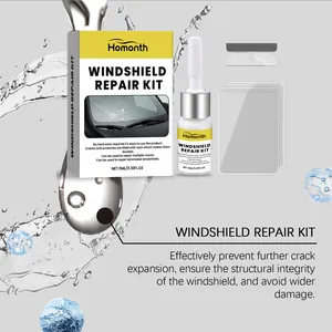 Complete professional windshield repair kit including resin bottle, blade and films