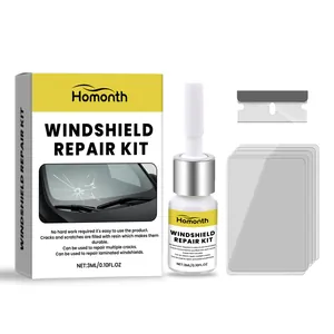 Professional car windshield repair kit with resin, blade, and films for glass cracks.