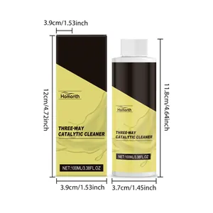 Detailed size guide for the 100ml three-way catalytic cleaner bottle and packaging box