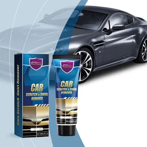 Detailweergave van de Rayhong krasverwijderaar tube en doosverpakking met luxe auto