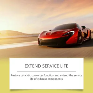 Red high-performance sports car background for catalytic converter cleaner benefit text