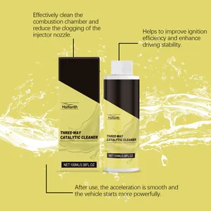 Detail view of 100ml Homonth three-way catalytic cleaner bottle and box with functions