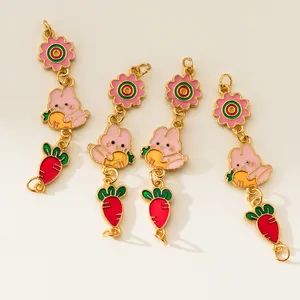 Detail view showing handcrafted enameled rabbit and carrot charms for DIY bracelet chains