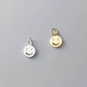 925 Sterling Silver Plated Gold Smooth Smile Face Round Disc Pendant Only Hollow Smiley Charm Finding For Handmade DIY Bracelet Necklace Crafting Supplies