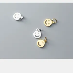 S925 sterling silver and gold plated smiley face round charms for DIY jewelry making