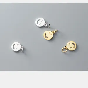 S925 sterling silver gold-plated smiley face charms for handmade DIY jewelry making