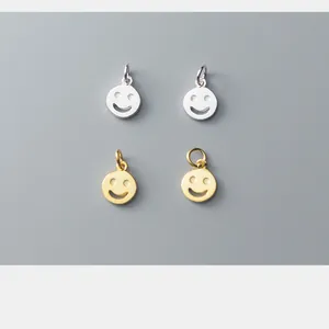 S925 sterling silver gold-plated smiley face round charm pendants for DIY jewelry making