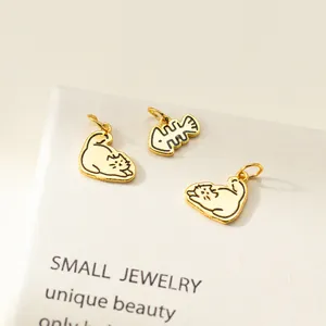 925 Sterling Silver Gold Plated Cartoon Cat Fish Bone DIY Charm Pendant Handcrafted Jewelry Making Accessories For Bracelet Necklace